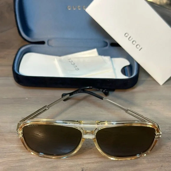 New! GUCCI Men’s Aviators Orange-Brown-Silver Sunglasses - Picture 7 of 7